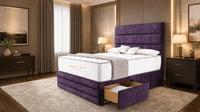 Naples Purple - Monaco Luxe Luxury Divan Bed – Premium Upholstered Panelled Headboard with Storage