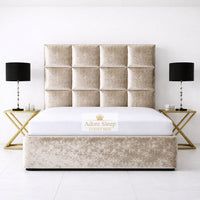 Crushed Velvet Champagne - Kensington Royale Luxury Ottoman Divan Storage Bed Frame – Premium Panelled Headboard