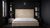 Crushed Velvet Cream - Knightsbridge Regal Mosaic Luxury Panel Bed Frame with Gold Strip – Upholstered