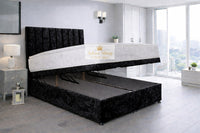 Crushed Velvet Black - Regency Lined Panel Luxury Solid Ottoman Storage Bed Frame