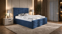 Naples Blue - Valentina Luxury Chevron Panel Bed – Designer Upholstered Bed Frame with Statement Headboard & Footboard