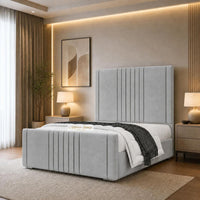 Naples Silver - Langham Luxury Centre Channel Bed – Premium Upholstered Bed Frame with Statement Headboard & Footboard