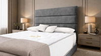 Plush Velvet Grey - Monaco Luxe Luxury Divan Bed – Premium Upholstered Panelled Headboard with Storage
