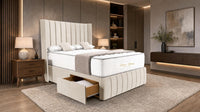 Naples Cream - Valentina Vertical Luxe Divan Bed – Channelled Statement Headboard & Storage