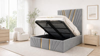 Plush Velvet Steel - Monaco V-Line Luxury Geometric Ottoman Storage Bed