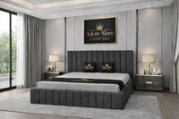 Naples Slate Grey - Valentina Grande Luxury Channel-Tufted Upholstered Bed Frame
