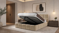 Plush Velvet Beige - Aurelius Cloud Luxury Upholstered Ottoman Storage Bed