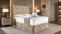 Crushed Velvet Gold - Regency Diamond Luxury Divan Bed – Deep Button-Tufted Headboard with Premium Upholstered Frame & Storage