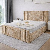 Crushed Velvet Gold - Astoria Luxe Luxury Vertical Panelled Upholstered Bed Frame