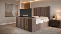 Naples Mink - Kensington Luxury Fluted TV Bed with Metallic Accents – Premium Upholstered TV Bed Frame