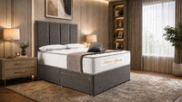Naples Grey - Kensington Grande Luxury Divan Bed – Premium Upholstered Bed Frame with Tall Vertical Panel Headboard