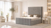 Plush Velvet Grey - Langham Column Luxury Panelled Ottoman Storage Bed