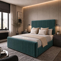 Plush Velvet Teal - Mayfair Flute Luxury Ribbed Upholstered Bed Frame