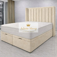 Naples Sand - Grand Elysee Luxury Panelled Upholstered Bed Frame with Divan Ottoman Storage