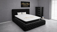 Plush Velvet Black - Aurelia Ambassador Grande Luxury Button-Tufted Upholstered Bed Frame