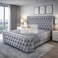 Plush Velvet 1 - Celestine Grandeur Luxury Upholstered Bed – Deep Button Tufted Headboard & Curved Statement Footboard