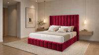 Crushed Velvet Red - Chelsea Luxury Channel Panel Bed – Premium Upholstered Bed Frame with Statement Headboard