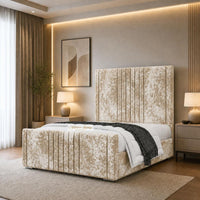Crushed Velvet Gold - Langham Luxury Centre Channel Bed – Premium Upholstered Bed Frame with Statement Headboard & Footboard