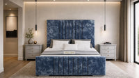 Crushed Velvet Denim Blue - Belgravia Luxury Ottoman Storage Bed – Premium Upholstered Gas Lift Bed Frame