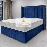 Plush Velvet Sapphire - Grand Elysee Luxury Panelled Upholstered Bed Frame with Divan Ottoman Storage