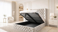 Crushed Velvet Cream - Claridge Chesterfield Luxury Deep-Button Ottoman Storage Bed