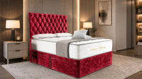 Crushed Velvet Red - Regency Diamond Luxury Divan Bed – Deep Button-Tufted Headboard with Premium Upholstered Frame & Storage