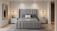 Plush Velvet Grey - Mayfair Luxury Panelled Bed – Premium Upholstered Bed Frame with Statement Headboard & Footboard