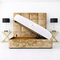 Crushed Velvet Gold - Kensington Royale Luxury Ottoman Divan Storage Bed Frame – Premium Panelled Headboard