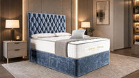Crushed Velvet Denim Blue - Regency Diamond Luxury Divan Bed – Deep Button-Tufted Headboard with Premium Upholstered Frame & Storage
