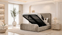 Crushed Velvet Mink - Beaumont Arc Luxury Ribbed Ottoman Storage Bed