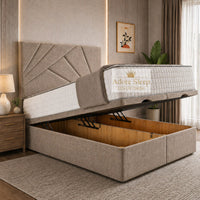Naples Beige - Meridian Abstract Geometry Ottoman Divan Bed | Luxury Hydraulic Storage Bed Frame