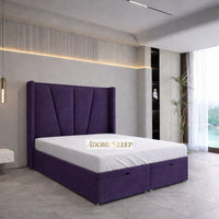 Naples Purple - Valençay Flared Sunburst Wingback Bed | Luxury Divan Ottoman Upholstered Bed Frame