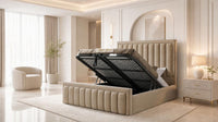 Plush Velvet Beige - Buckingham Tailored Luxury Panelled Ottoman Storage Bed