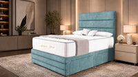 Plush Velvet Duck Egg - Monaco Luxe Luxury Divan Bed – Premium Upholstered Panelled Headboard with Storage