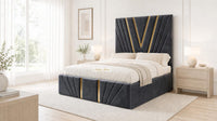 Naples Charcoal - Monaco V-Line Luxury Geometric Ottoman Storage Bed