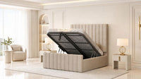 Naples Beige - Langham Column Luxury Panelled Ottoman Storage Bed