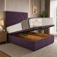Naples Purple - Meridian Abstract Geometry Ottoman Divan Bed | Luxury Hydraulic Storage Bed Frame