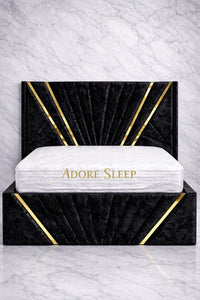 Crushed Velvet Black - Bat Luxury Panel Bed Frame with Gold Strip – Upholstered
