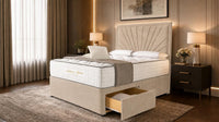 Naples Beige - Aurelia Luxury Sunburst Divan Bed – Designer Upholstered Bed Frame