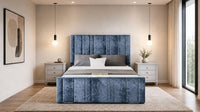 Crushed Velvet Denim Blue - Valentina Linear Luxury Upholstered Bed Frame
