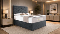Naples Charcoal - Aurelia Geometric Luxe Divan Bed with Statement Panelled Headboard & Storage