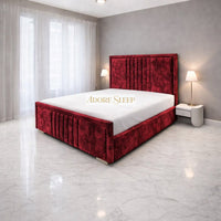 Crushed Velvet Red - Riviera Maison Luxury Panelled Upholstered Bed Frame