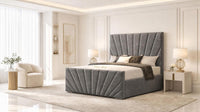 Naples Slate Grey - Riviera Fan Luxury Sculpted Ottoman Storage Bed