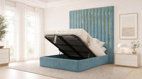 Plush Velvet Duck Egg - Alisha Gold Strip Grandline Luxury Floor-Standing Ottoman Storage Bed