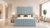 Plush Velvet Duck Egg - Langham Column Luxury Panelled Ottoman Storage Bed