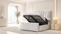 Crushed Velvet White - Riviera Fan Luxury Sculpted Ottoman Storage Bed
