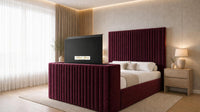 Plush Velvet Maroon - Montreux Luxury Fluted TV Bed – Premium Upholstered Bed Frame with Integrated TV Footboard
