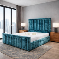 Crushed Velvet Teal - Milano Grand Luxury Channel-Tufted Upholstered Bed Frame
