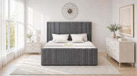 Naples Slate Grey - Savoy Ribbed Luxury Ottoman Storage Bed