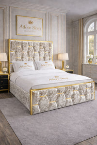 Crushed Velvet Champagne - Versailles Royale Luxe Upholstered Bed Frame